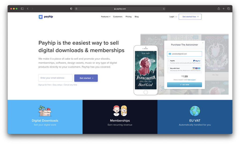 payhip review - homepage