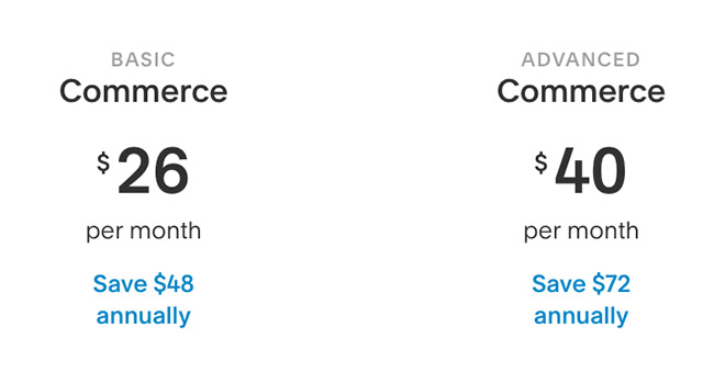 Tarification de squarespace commerce de base et commerce avancé