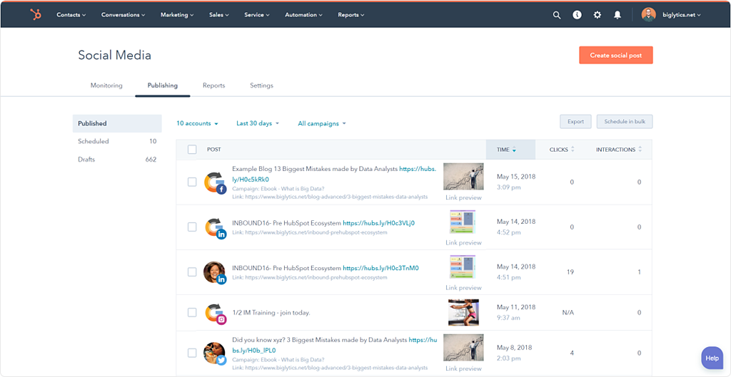 hubspot social media monitoring