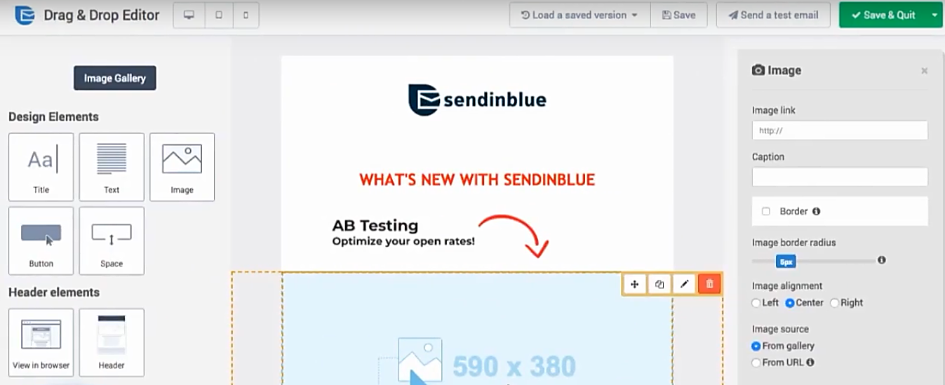 sendinblue drag and drop editor