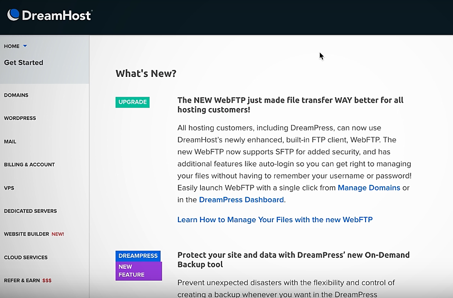 dreamhost dashboard